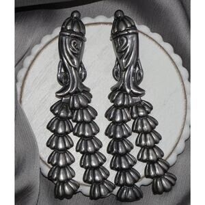 Vintage Mexico Linked Pair Castillo Sterling Silver Brooch 78.9G / 4.4in